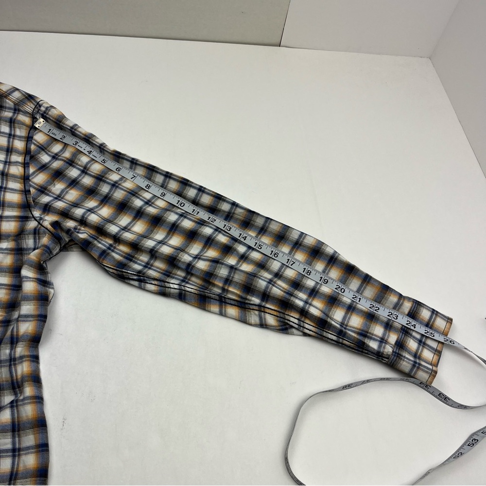 32 Bar Blues Mens Blue Yellow‎ Black White Plaid Long Sleeve Shirt Large *FLAWED - Picture 12 of 14